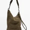Sac seau en cuir suédé refendu