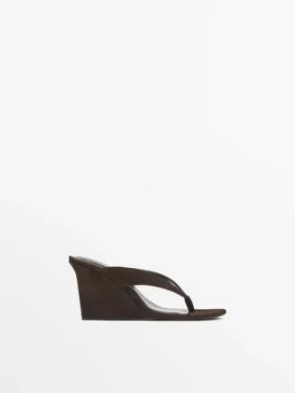 Sandales à talons compensés en cuir refendu
