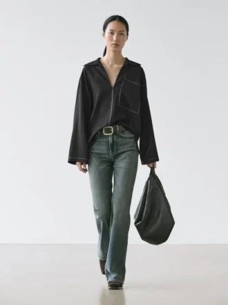 Surchemise fluide en mélange de laine avec poche