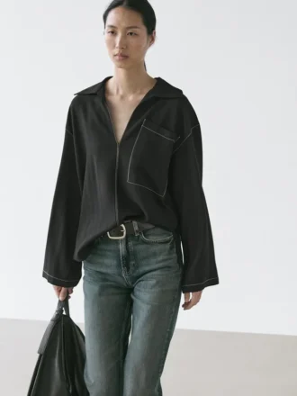 Surchemise fluide en mélange de laine avec poche