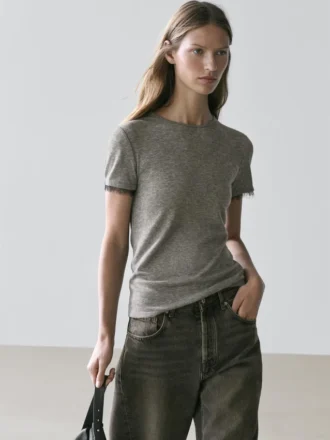 T-shirt en mélange de laine avec détails en dentelle