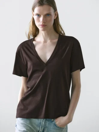 T-shirt fluide à col en V