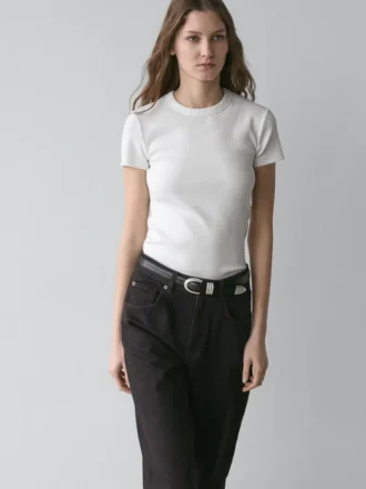 T-shirt à manches courtes en tissu côtelé épais
