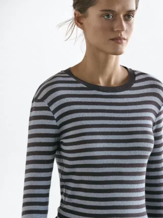 T-shirt à manches longues rayé en mélange de coton