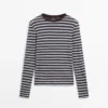 T-shirt à manches longues rayé en mélange de coton