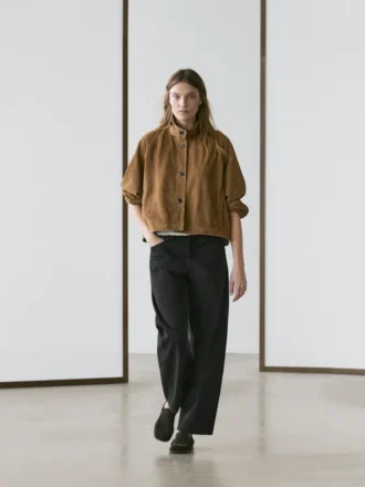 Veste bomber courte en cuir suédé