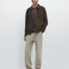 Veste contrastée en coton et cuir Veste contrastée en coton et cuir