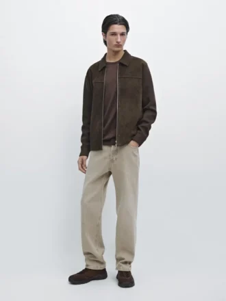 Veste contrastée en coton et cuir