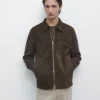 Veste contrastée en coton et cuir Veste contrastée en coton et cuir