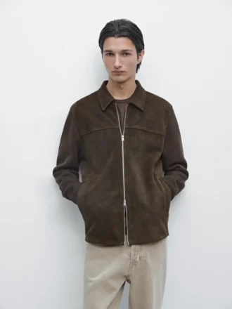Veste contrastée en coton et cuir