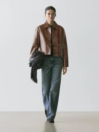 Veste courte en cuir nappa