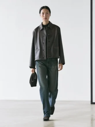Veste courte en cuir nappa