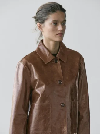 Veste courte en cuir nappa