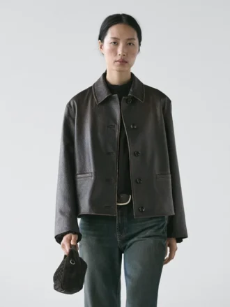 Veste courte en cuir nappa