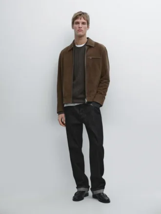 Veste courte en cuir suédé