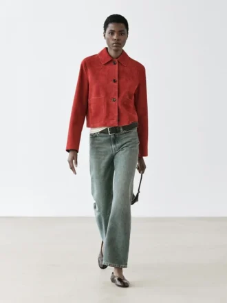 Veste courte en cuir suédé