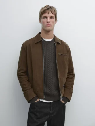 Veste courte en cuir suédé