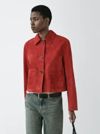 Veste courte en cuir suédé