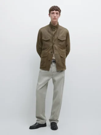 Veste en cuir de chèvre à effet vieilli