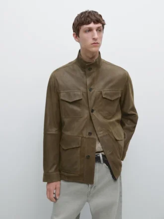Veste en cuir de chèvre à effet vieilli