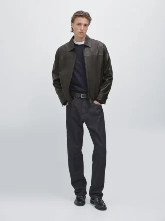 Veste en cuir à effet vieilli