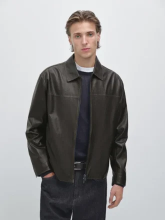 Veste en cuir à effet vieilli