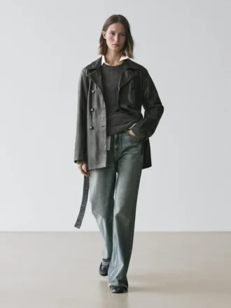 Veste en cuir nappa avec ceinture