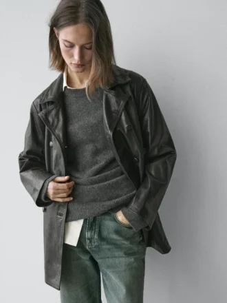 Veste en cuir nappa avec ceinture