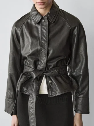 Veste en cuir nappa avec ceinture