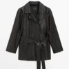 Veste en cuir nappa avec ceinture Veste en cuir nappa avec ceinture