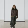 Veste en cuir nappa avec col en peau d&rsquo;agneau