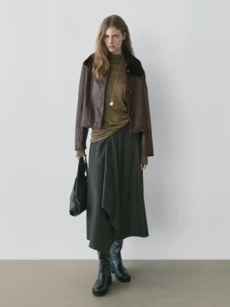 Veste en cuir nappa avec col en peau d&rsquo;agneau