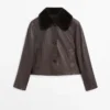 Veste en cuir nappa avec col en peau d&rsquo;agneau