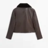 Veste en cuir nappa avec col en peau d&rsquo;agneau