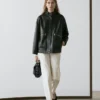 Veste en cuir nappa avec détails de poches Veste en cuir nappa avec détails de poches