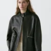 Veste en cuir nappa avec détails de poches Veste en cuir nappa avec détails de poches