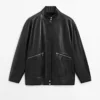 Veste en cuir nappa avec détails de poches Veste en cuir nappa avec détails de poches
