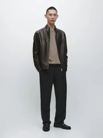 Veste en cuir nappa effet vieilli