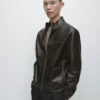 Veste en cuir nappa effet vieilli Veste en cuir nappa effet vieilli