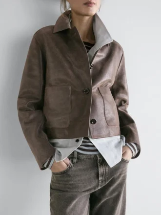 Veste en cuir suédé