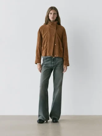 Veste en cuir suédé avec boutons