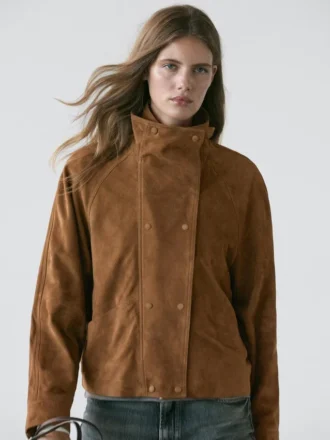 Veste en cuir suédé avec boutons