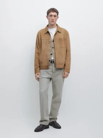 Veste en cuir suédé avec détails de poches
