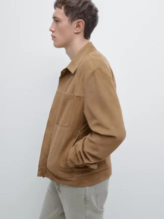 Veste en cuir suédé avec détails de poches