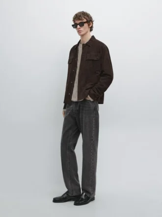 Veste en cuir suédé avec poches