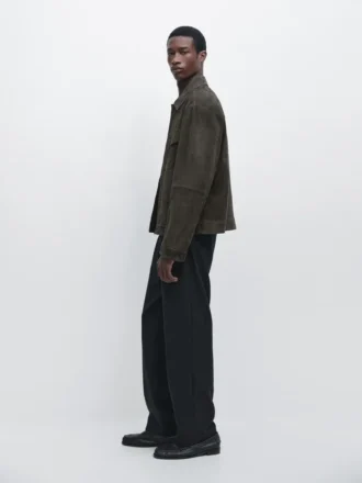 Veste en cuir suédé avec poches