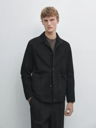 Veste en cuir suédé avec poches