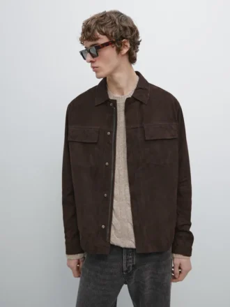 Veste en cuir suédé avec poches