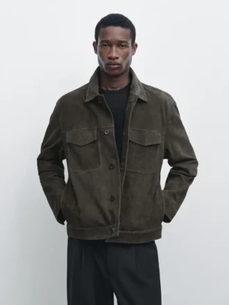 Veste en cuir suédé avec poches