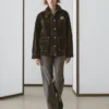 Veste en denim floqué avec détail au col Veste en denim floqué avec détail au col